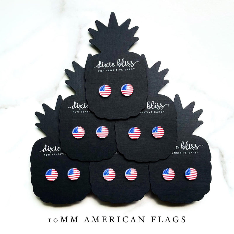 American Flag Photo Glass - Dixie Bliss - Single Stud Earrings