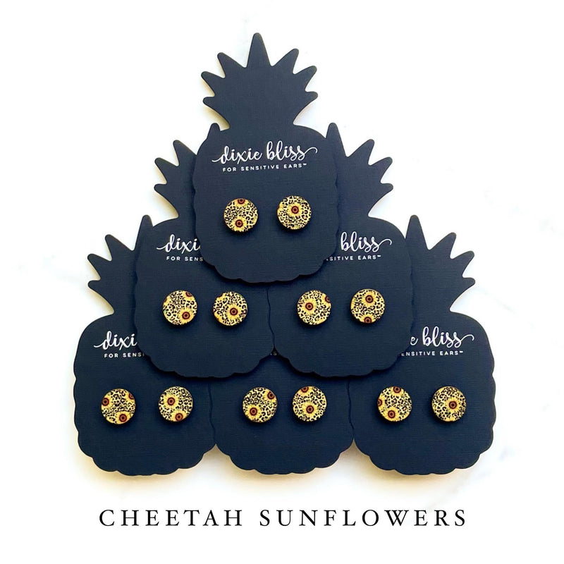 Cheetah Sunflowers - Dixie Bliss - Single Stud Earrings