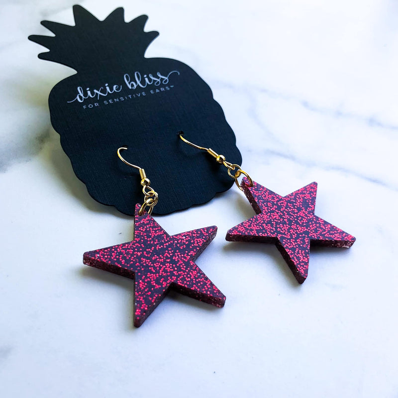 Stars in Ruby - Dixie Bliss - Dangle Earrings