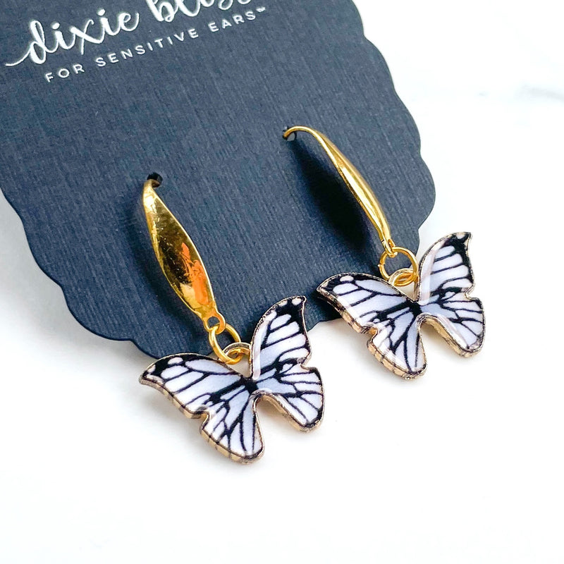 Butterfly Charm in White - Dixie Bliss - Dangle Earrings