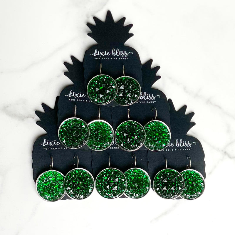 Glam in Emerald Diamonds - Dixie Bliss - Leverback Earrings