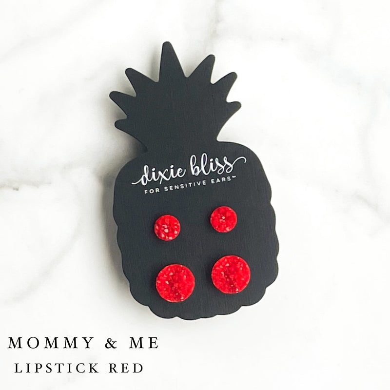 Mommy & Me in Lipstick Red - Dixie Bliss - Single Stud Earrings