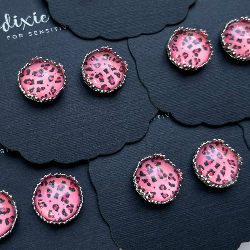 Peachy Pink Relentless Leopard - Dixie Bliss - Single Stud Earrings
