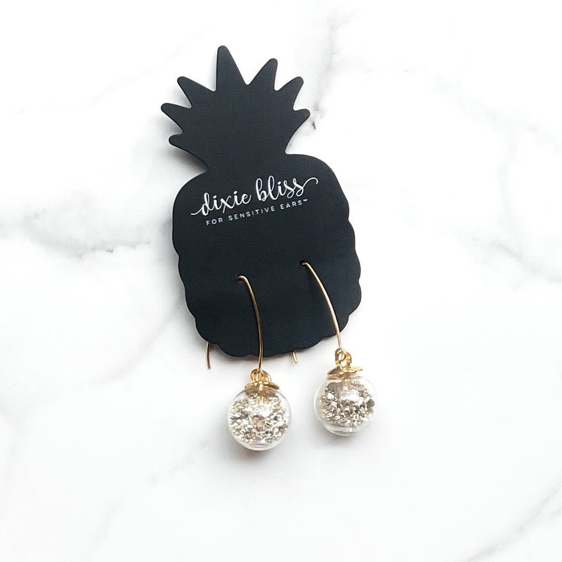 Golden Snow Globe - Dixie Bliss - Dangle Earrings