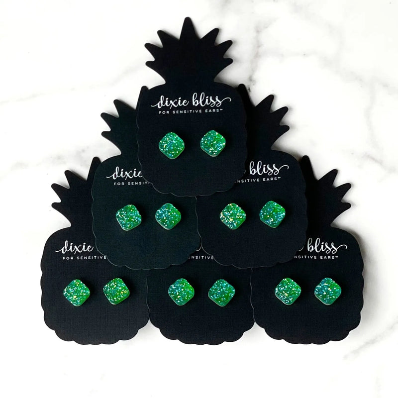 Exquisite Squares in Parakeet Green - Dixie Bliss - Single Stud Earrings