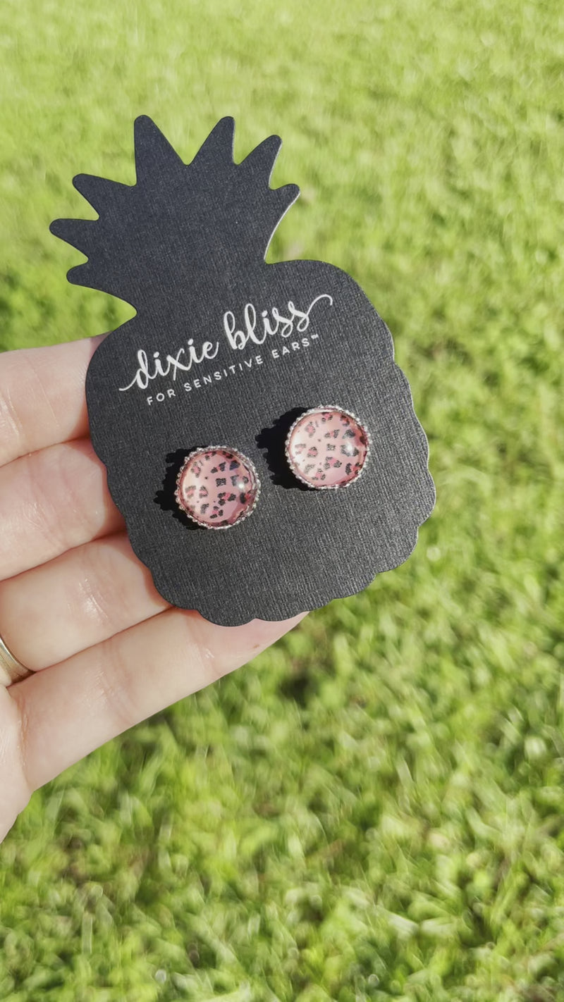 Peachy Pink Relentless Leopard - Dixie Bliss - Single Stud Earrings