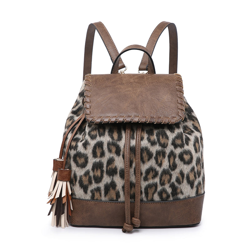 Kourtney Two-Tone Backpack in Cheetah-Khaki/Brown