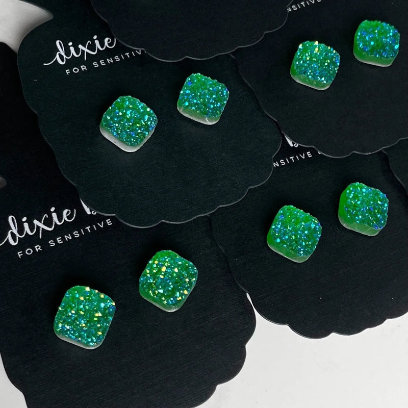 Exquisite Squares in Parakeet Green - Dixie Bliss - Single Stud Earrings
