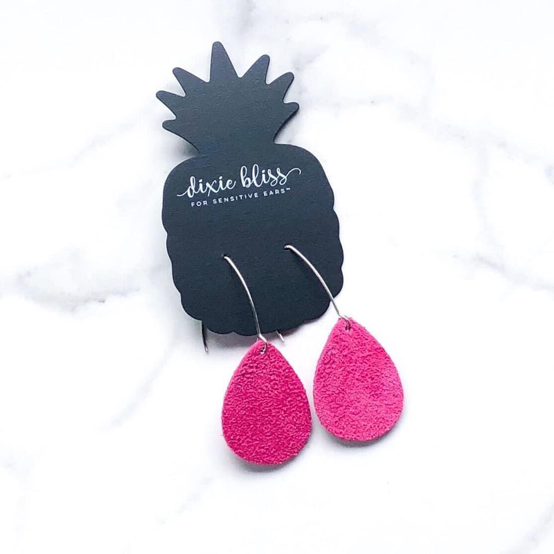 Charlotte in Pink Punch Suede - Dixie Bliss - Dangle Earrings