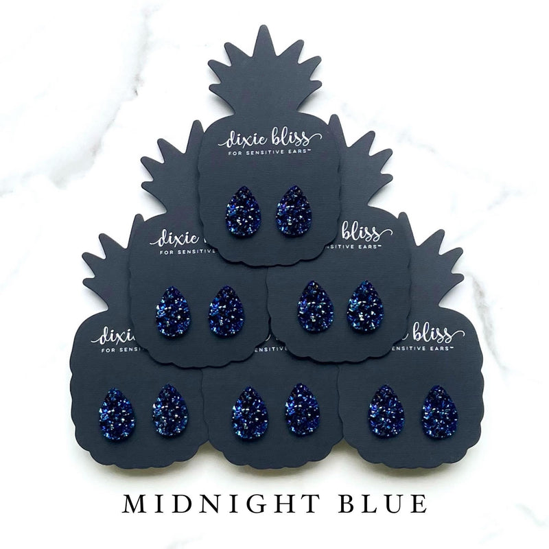 Teardrops in Midnight Blue - Dixie Bliss - Single Stud Earrings