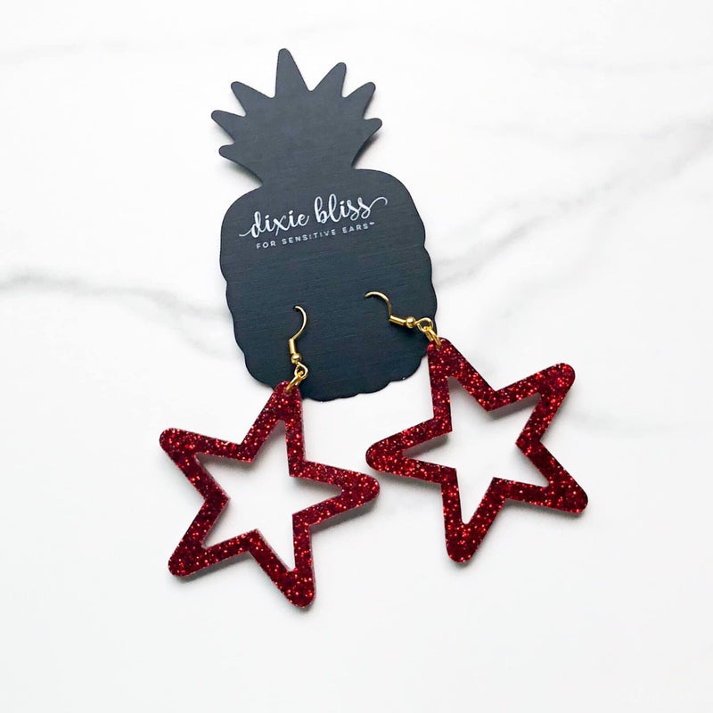 Retro outline stars in Ruby Metallic Glitter Acrylic - Dixie Bliss Luxuries